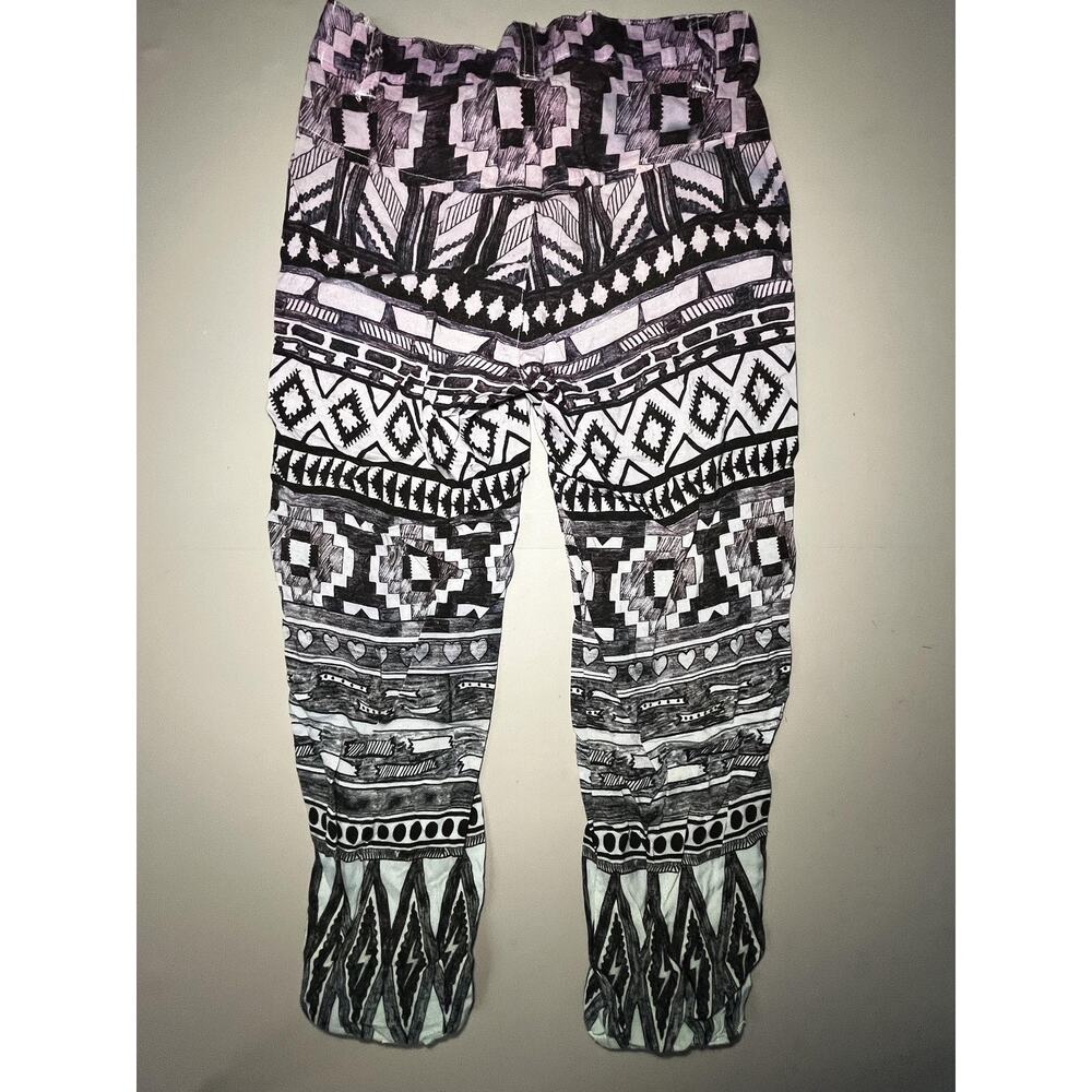 Munster Pants Youth 6 Black‎ White Purple Aztec Tribal Print Joggers Elastic - Picture 3 of 11